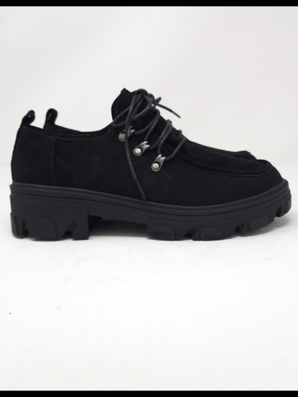Black Faux Suede Chunky Platform Oxford Casual Lace Up Lug Sole - Picture 3 of 12